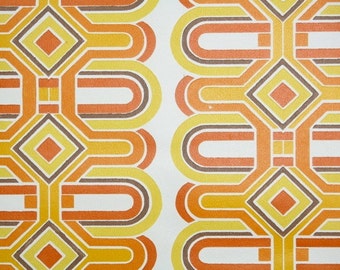 Retro Wallpaper by the Yard 70s Vintage Wallpaper - 1970s Yellow Orange Brown and White Geometric Stripe