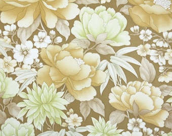 Retro Wallpaper by the Yard 70s Vintage Wallpaper - 1970s Green Tan and  White Botanical Floral on Brown