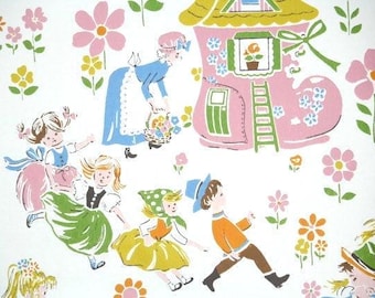 1970s Vintage Wallpaper By the Yard - Nursery Rhyme