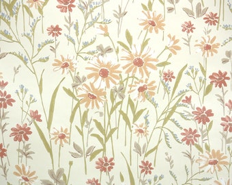 Retro Wallpaper by the Yard 60s Vintage Wallpaper - 1960s Floral Vintage Wallpaper Orange Daisies and Flowers on Pale Yellow