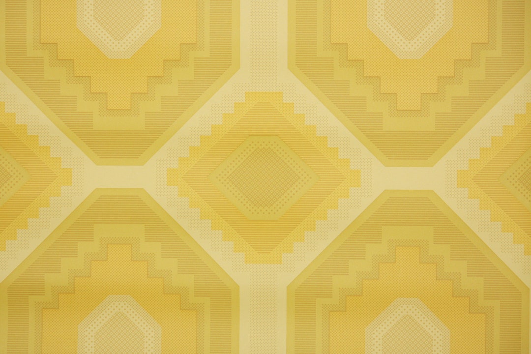 1970s Vintage Wallpaper by the Yard Retro Yellow Geometric Etsy
