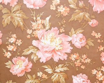 Retro Vintage Wallpaper by the Yard 70s Floral Vintage Wallpaper - Retro 1970s Floral Vintage Wallpaper with Big Pink Orange Blooms on Brown