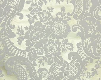 Retro Flock Wallpaper by the Yard 70s Vintage Flock Wallpaper - 1970s Cream Flocked Flowers on Metallic Gold, Floral Flocked