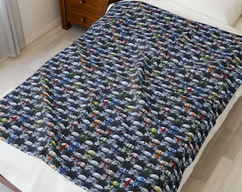 Star Wars Stormtrooper Helmets Plush Blanket, Colorful Clone Troopers Pattern, Soft Throw for Sci-Fi Fans, Movie Lovers, Kids Bedroom Decor,