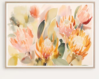 Abstract Flower Painting, Australian Native Flowers, Banksia Art print