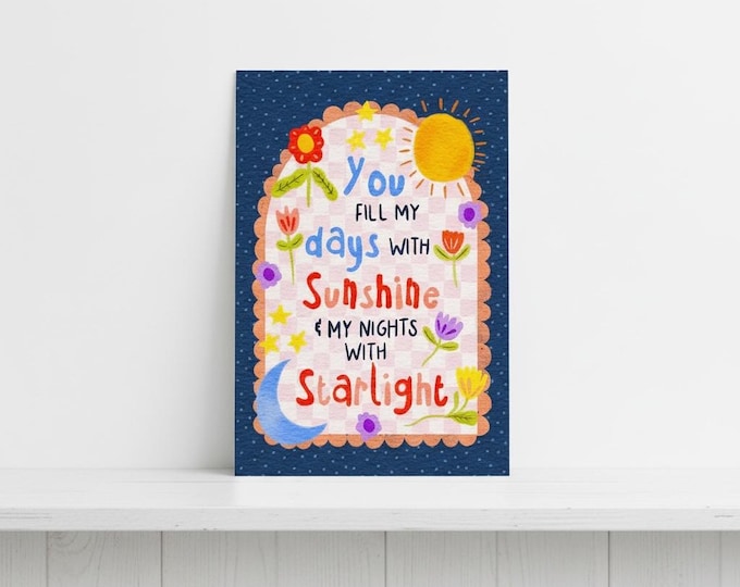 Art Print: Sunshine and Starlight Quote, A5, Wall Decor