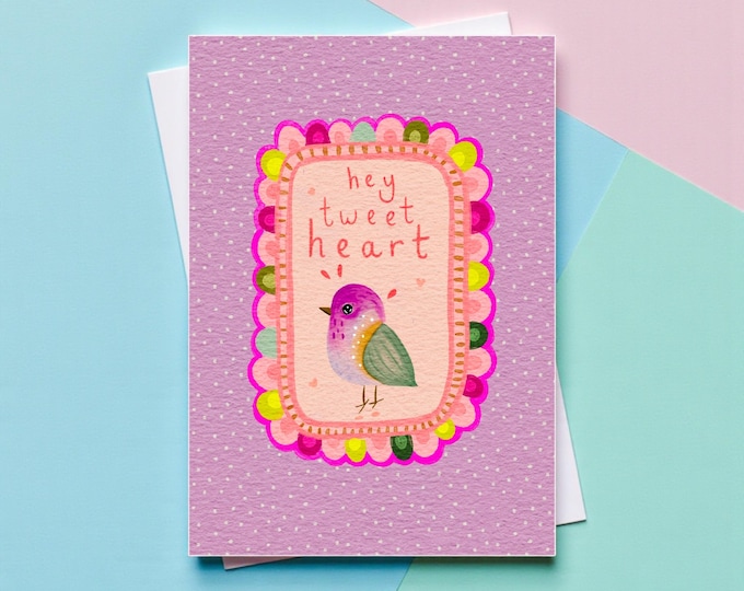 Hey Tweet Heart Watercolour Greeting Card: Love, Birthday