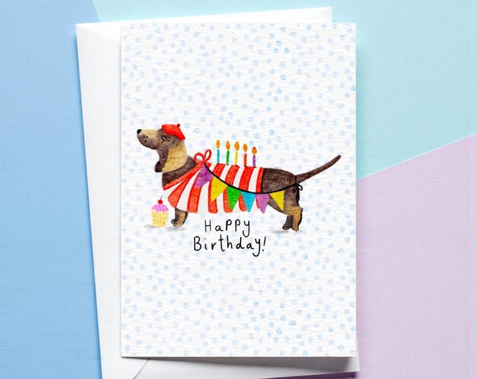 A6, Eco Friendly, Dachshund Birthday Card