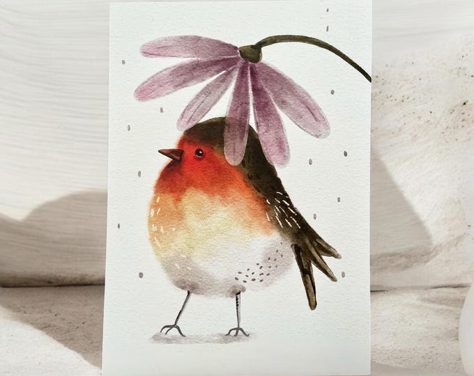 A4 Artist Print: Little Bird in the Rain