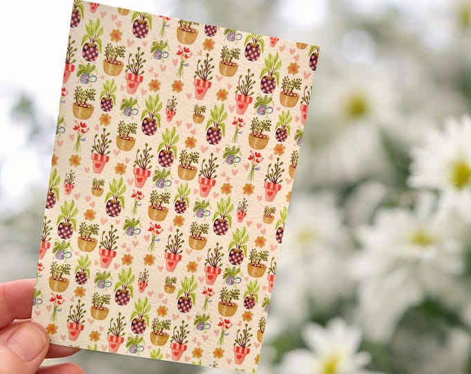 Plant Lover Patterned Notecards: Single or 10 Notelets, Notecards, Postcards