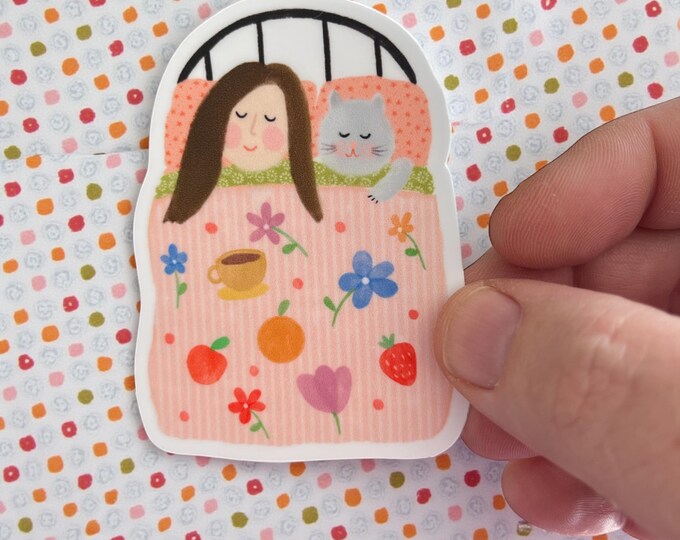 Tucked up in Bed Vinyl Sticker: Permanent Decal