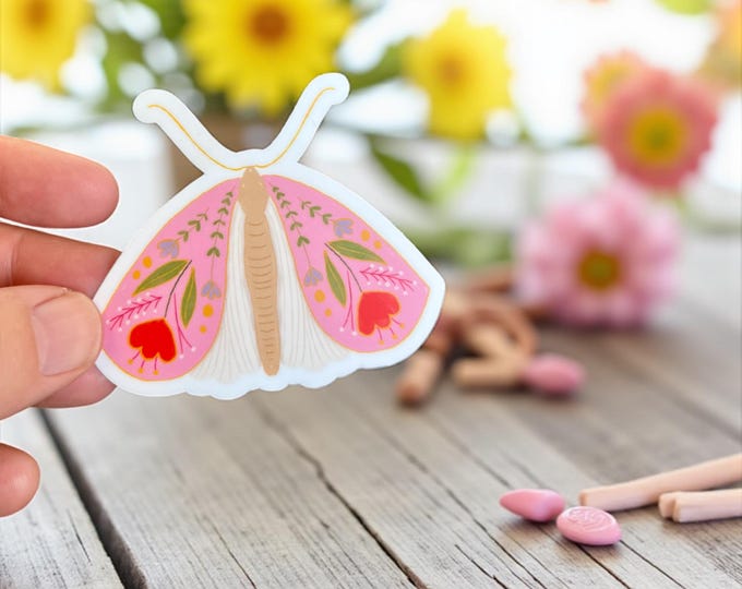 Pink Moth Vinyl Sticker: Permanent Decal