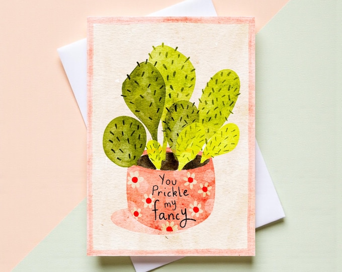 You Prickle my Fancy Cactus Watercolor Greeting Card