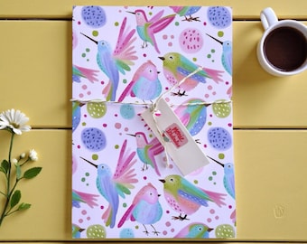 Handmade A5 Blank Notebook / Journal – “Watercolour Birds” Pattern