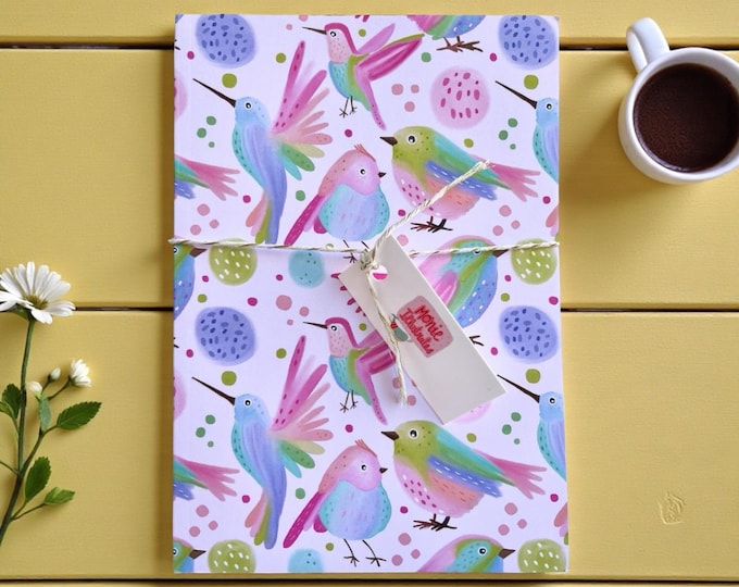 Handmade A5 Blank Notebook / Journal – “Watercolour Birds” Pattern
