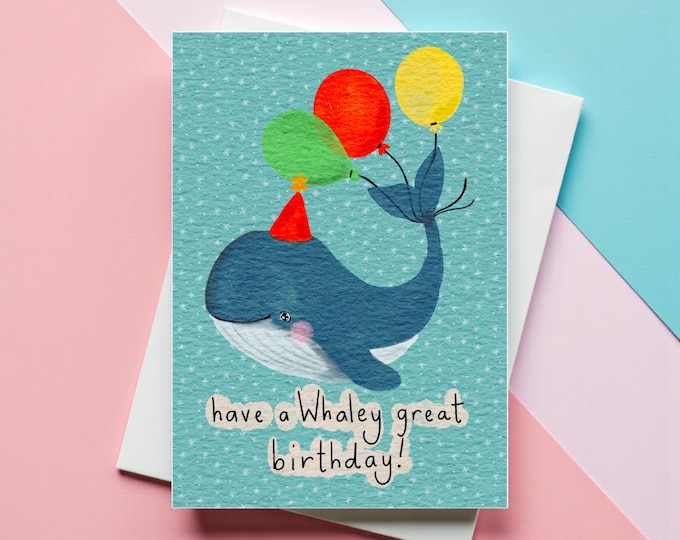 Happy Birthday Whale illustrated Card: Cheerful Blank Greeting Card