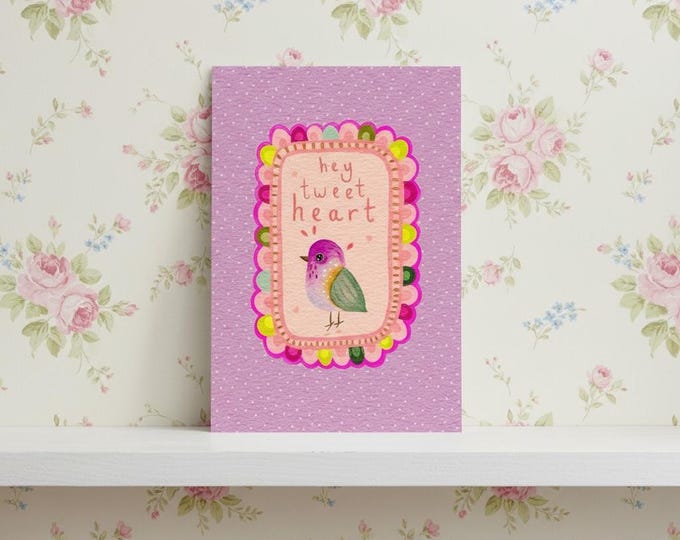 Art Print: Hey, Tweet Heart, A5, Wall Decor