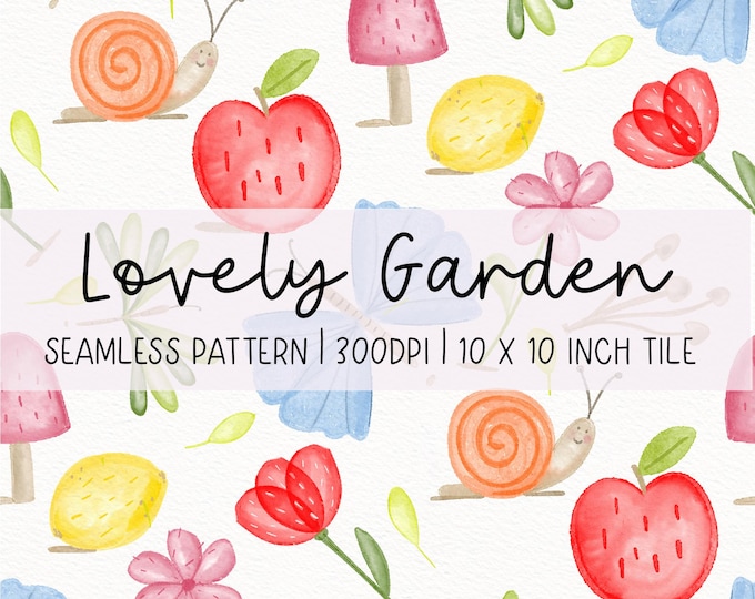 Hand-Drawn Garden Seamless Pattern: Colorful Floral Digital Paper (300dpi)