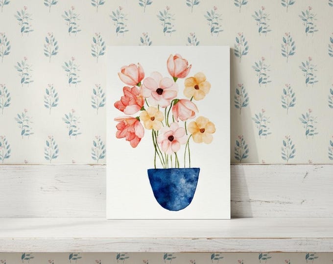 Art Print: Flower Pot Illustration, A5, Wall Decor