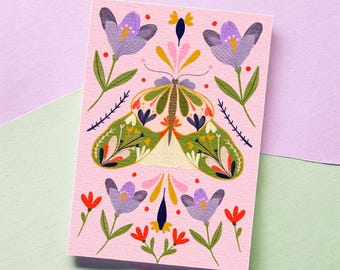 A6 Greeting Card: Hand-drawn Green Moth