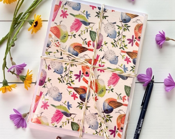 Bright Birds Notecard Set: Single or Set of10 Notelets, Notecards, Postcards