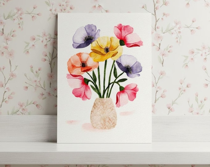Art Print: Bunch of Poppies Illustration, A5, Wall Decor