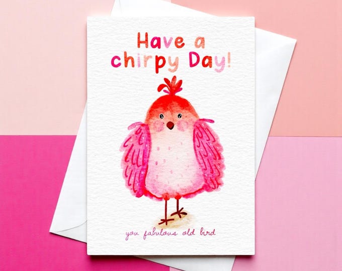 Chirpy Bird Birthday Card: Watercolor Illustration