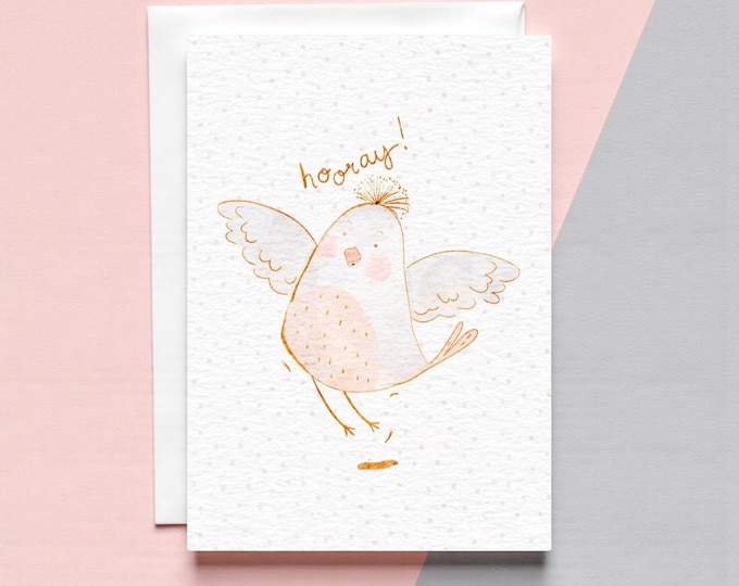 Jumping Bird Watercolour Greeting Card: Hooray! Thank You, Birthday