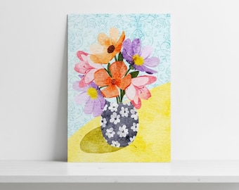 Art Print: Flower Vase, A5, Wall Decor