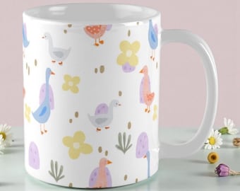 Sweet Geese Ceramic Coffee Mug – Illustrated Goose Mug, Dishwasher & Microwave Safe