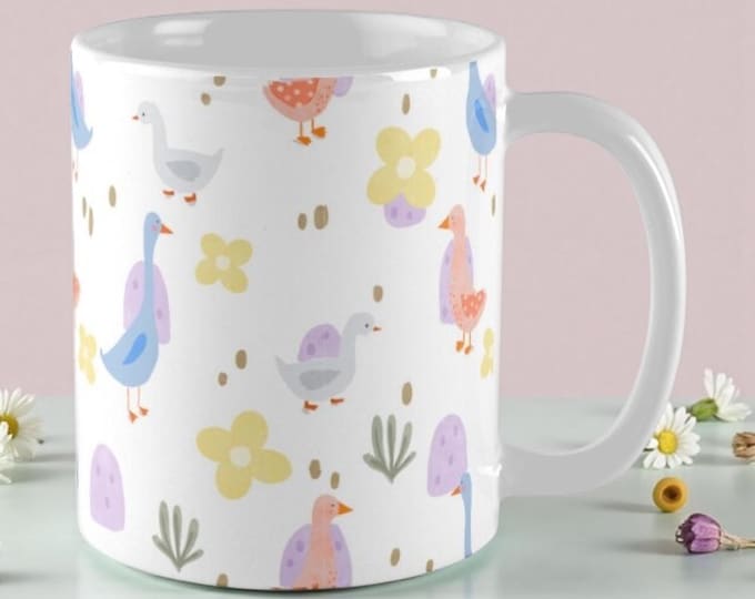 Sweet Geese Ceramic Coffee Mug – Illustrated Goose Mug, Dishwasher & Microwave Safe