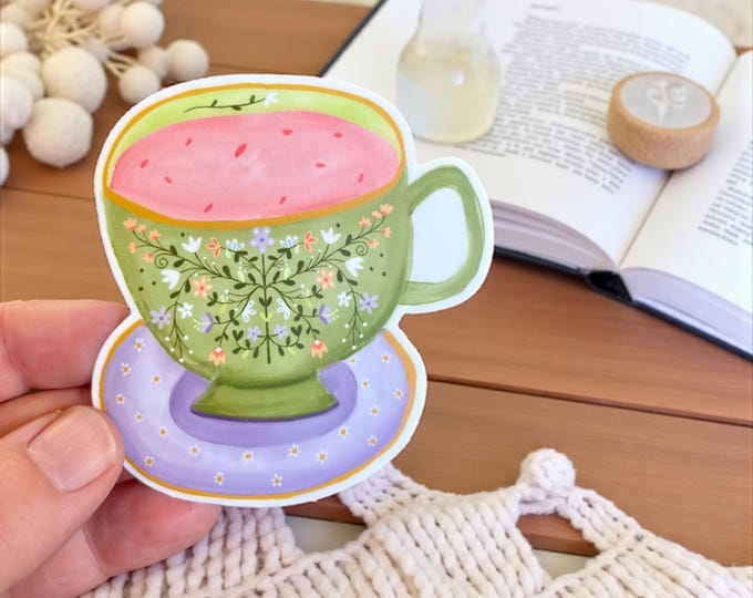Tea cup Vinyl Sticker: Permanent Decal