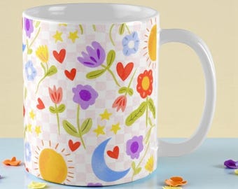 Sunshine and Starlight Ceramic Coffee Mug – Bright Illustrated Mug, Dishwasher & Microwave Safe