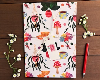 Handmade A5 Blank Notebook / Journal – “Celebrate the Everyday” Floral & Mushroom Pattern
