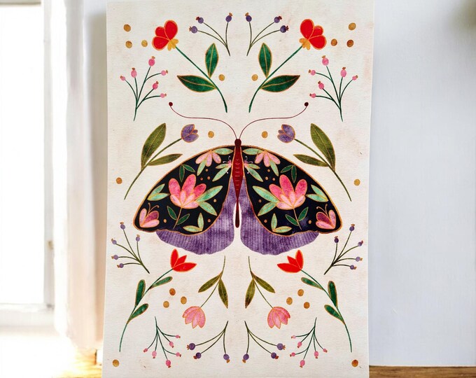 A4 Artist Print: Hand-drawn Navy Moth