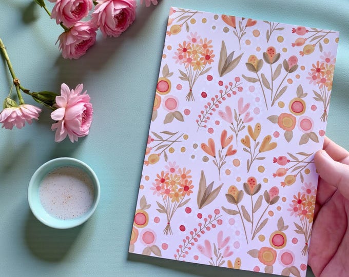 Handmade A5 Blank Notebook / Journal – “Soft Blooms” Watercolour Floral Pattern