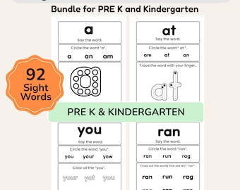 Sight Words Worksheets Bundle | Pre-K Kindergarten Reading Activities | Learn to Read Printables | Flashcards Strips & Progress Tracker
