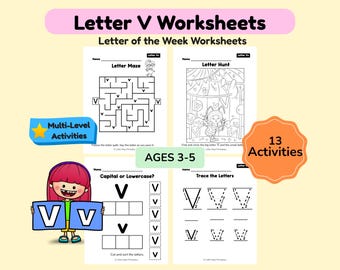 Letter of the Week V Worksheets for Preschool Curriculum , Alphabet Activities ,ABC Coloring Book ,Uppercase Lowercase | Printable
