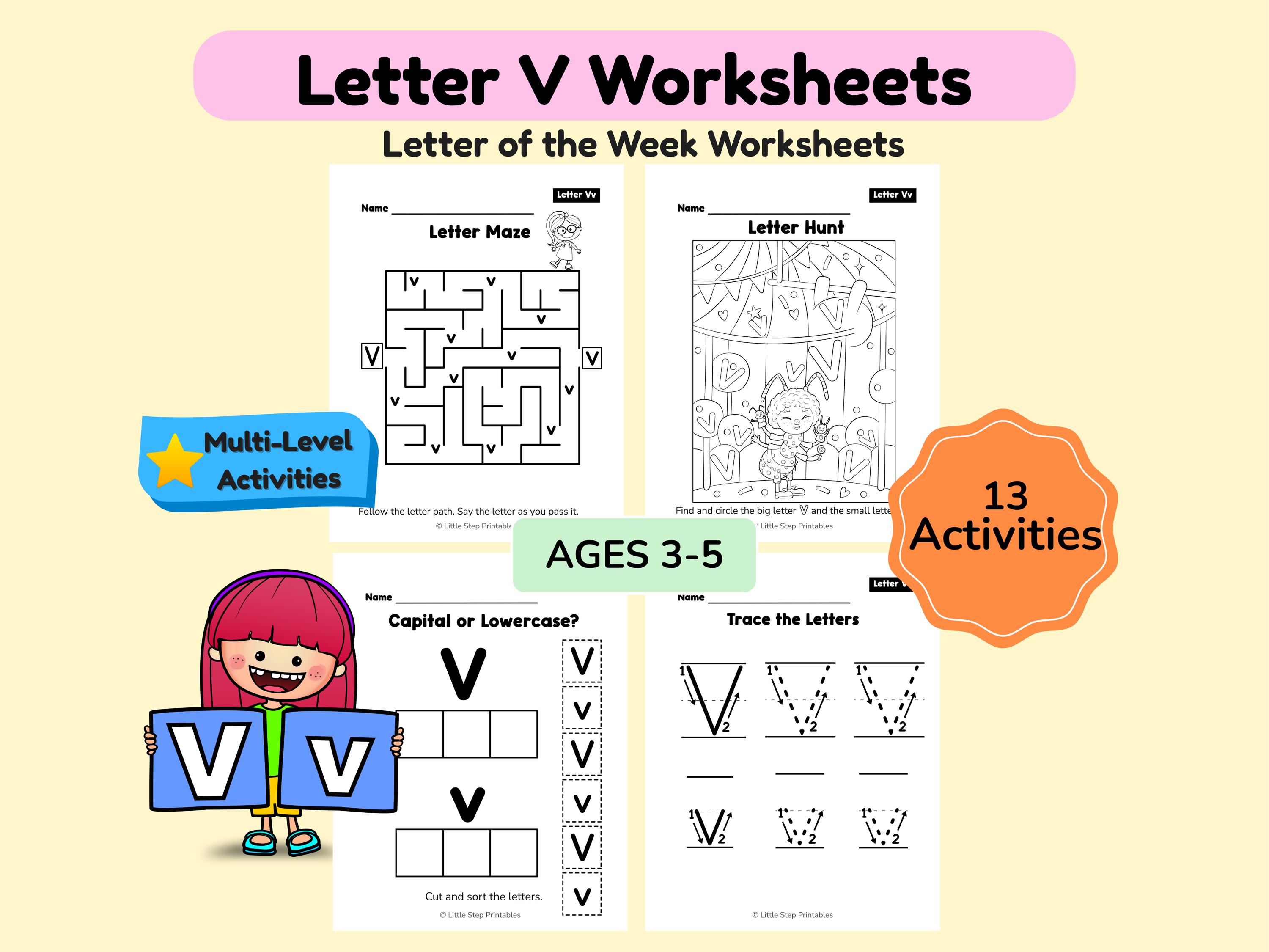 Letter of the Week V Worksheets for Preschool Curriculum , Alphabet ...