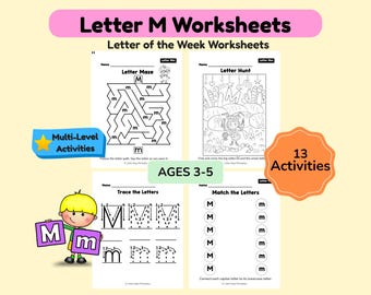 Letter of the Week M Worksheets for Preschool Curriculum , Alphabet Activities ,ABC Coloring Book ,Uppercase Lowercase | Printable
