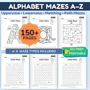 Alphabet Maze Worksheets A-Z Printable | Preschool Alphabet Activities | Uppercase Lowercase Recognition and Practice Pack