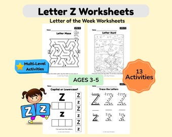 Letter of the Week Z Worksheets for Preschool Curriculum , Alphabet Activities ,ABC Coloring Book ,Uppercase Lowercase | Printable