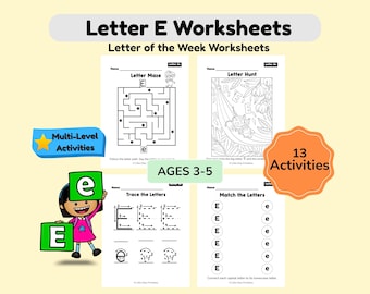 Letter of the Week E Worksheets for Preschool Curriculum | Alphabet Activities | ABC Coloring Book | Uppercase Lowercase | Printable