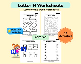 Letter of the Week H Worksheets for Preschool Curriculum , Alphabet Activities ,ABC Coloring Book ,Uppercase Lowercase | Printable