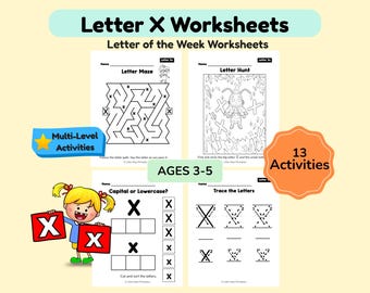 Letter of the Week X Worksheets for Preschool Curriculum , Alphabet Activities ,ABC Coloring Book ,Uppercase Lowercase | Printable
