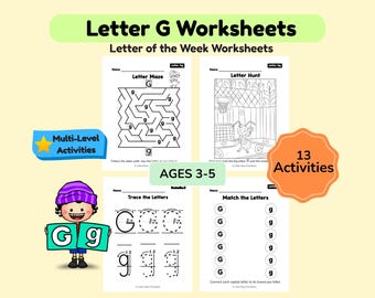 Letter of the Week G Worksheets for Preschool Curriculum | Alphabet Activities | ABC Coloring Book | Uppercase Lowercase | Printable