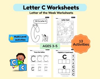 Letter of the Week C Worksheets for Preschool Curriculum , Alphabet Activities ,ABC Coloring Book ,Uppercase Lowercase | Printable
