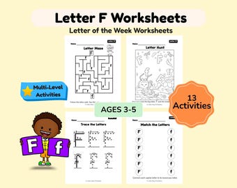 Letter of the Week F Worksheets for Preschool Curriculum | Alphabet Activities | ABC Coloring Book | Uppercase Lowercase | Printable
