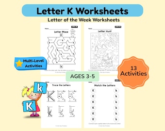 Letter of the Week K Worksheets for Preschool Curriculum , Alphabet Activities ,ABC Coloring Book ,Uppercase Lowercase | Printable