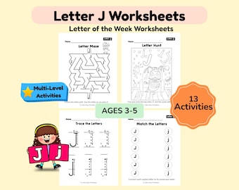Letter of the Week J Worksheets for Preschool Curriculum , Alphabet Activities ,ABC Coloring Book ,Uppercase Lowercase | Printable